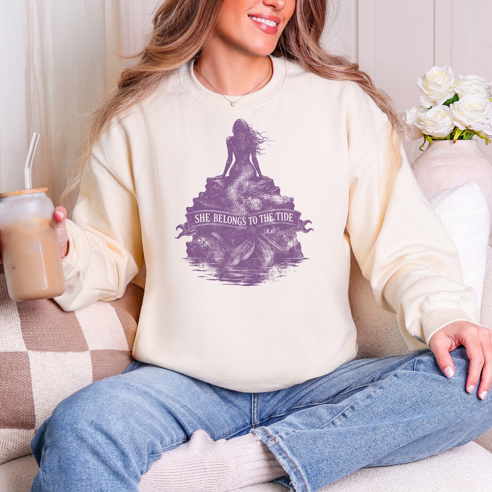 She Belongs to the Tide Mermaid on Rocks Sweatshirt